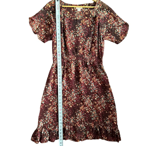 Sundance Dress Midi 100% Silk Floral Burgundy Tulip‎ Sleeve Romantic Boho Size S - Picture 6 of 9